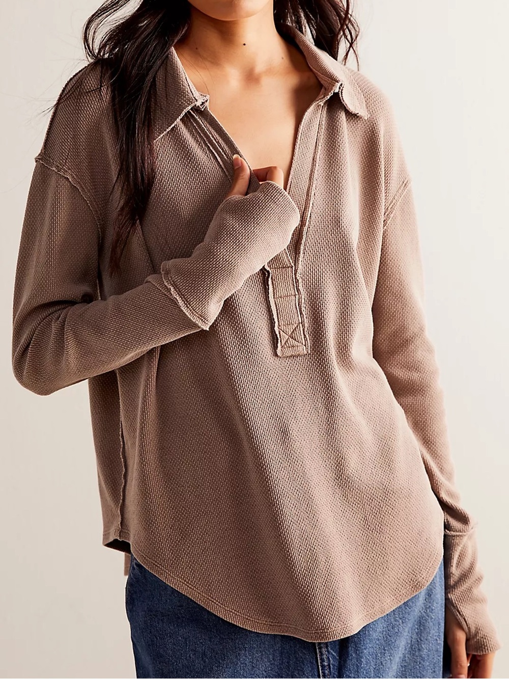 We The Free Anakin Thermal Long Sleeve Waffle Henley Top | S